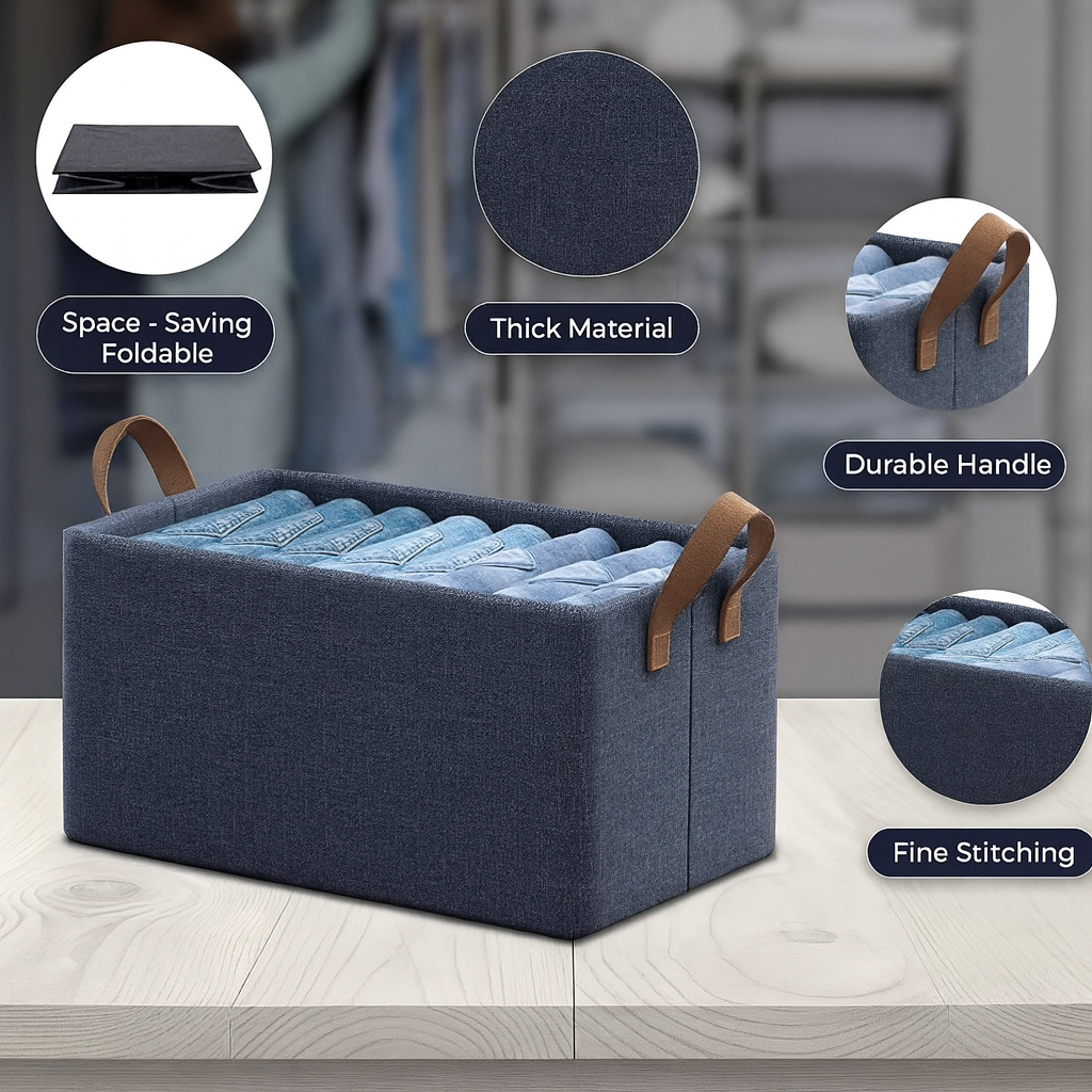 Grosyhub Foldable Navy-Blue Wardrobe Organizer With Durable Handle