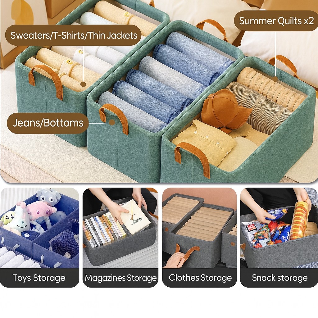 Grosyhub Foldable Navy-Blue Wardrobe Organizer With Durable Handle