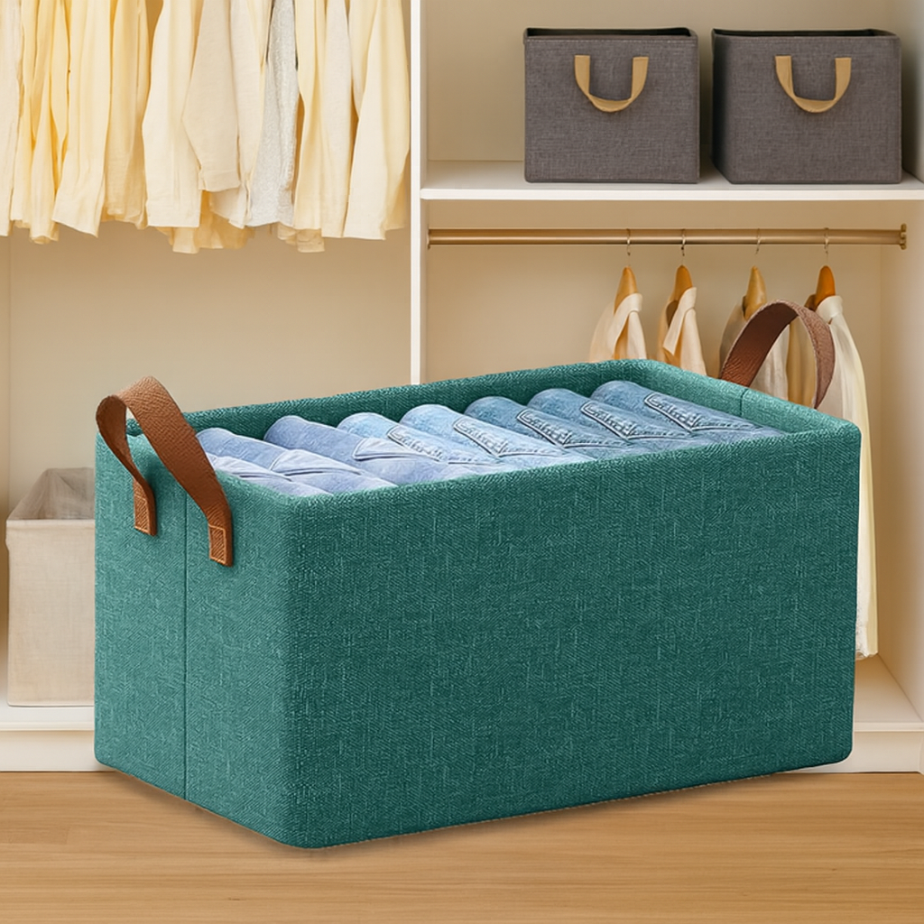 Grosyhub Foldable Blue Wardrobe Organizer With Durable Handle