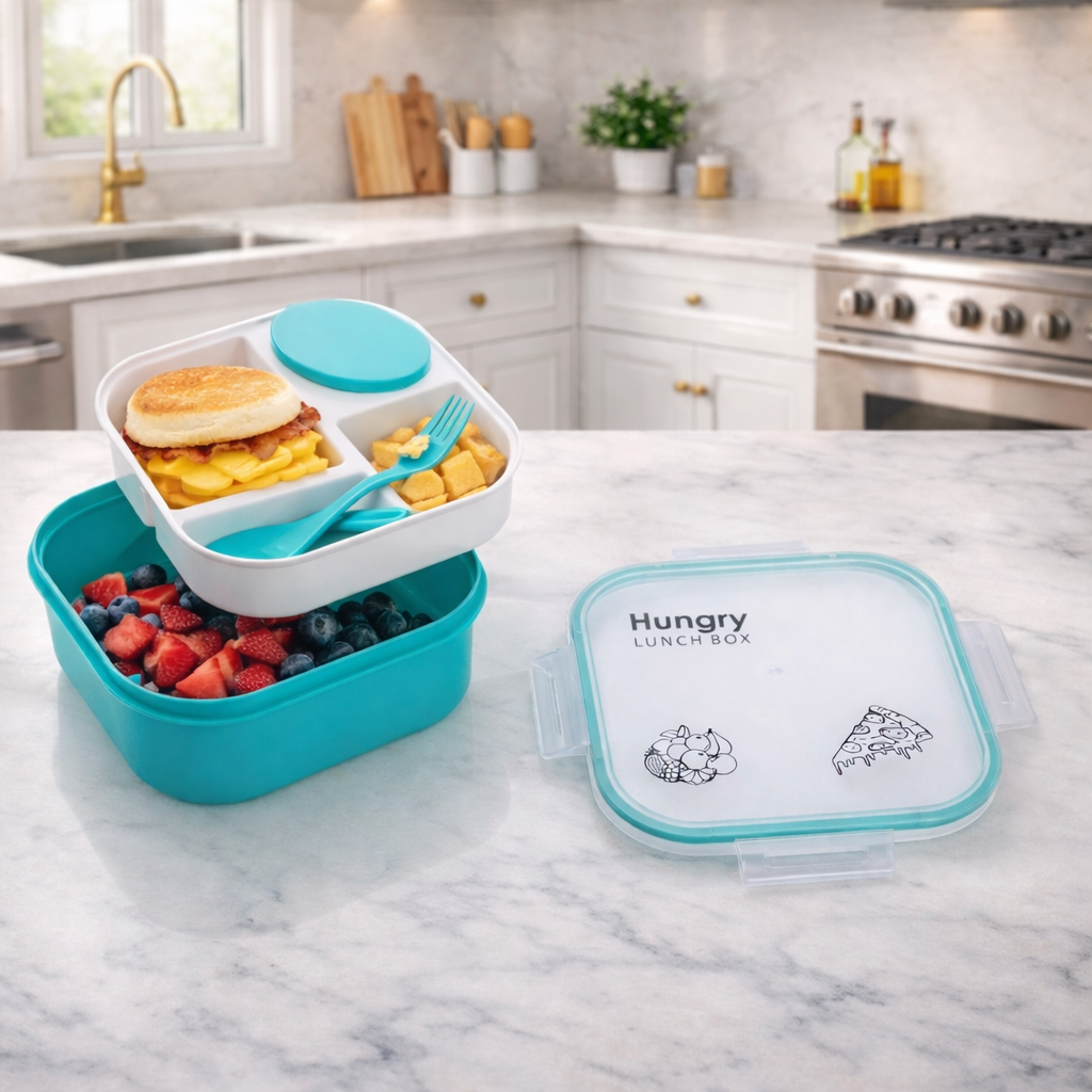 Grosyhub Hungry Bite: 3-Compartment Leak-Proof Bento Lunch Box