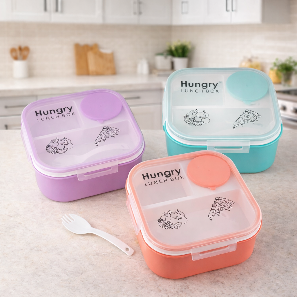 Grosyhub Hungry Bite: 3-Compartment Leak-Proof Bento Lunch Box