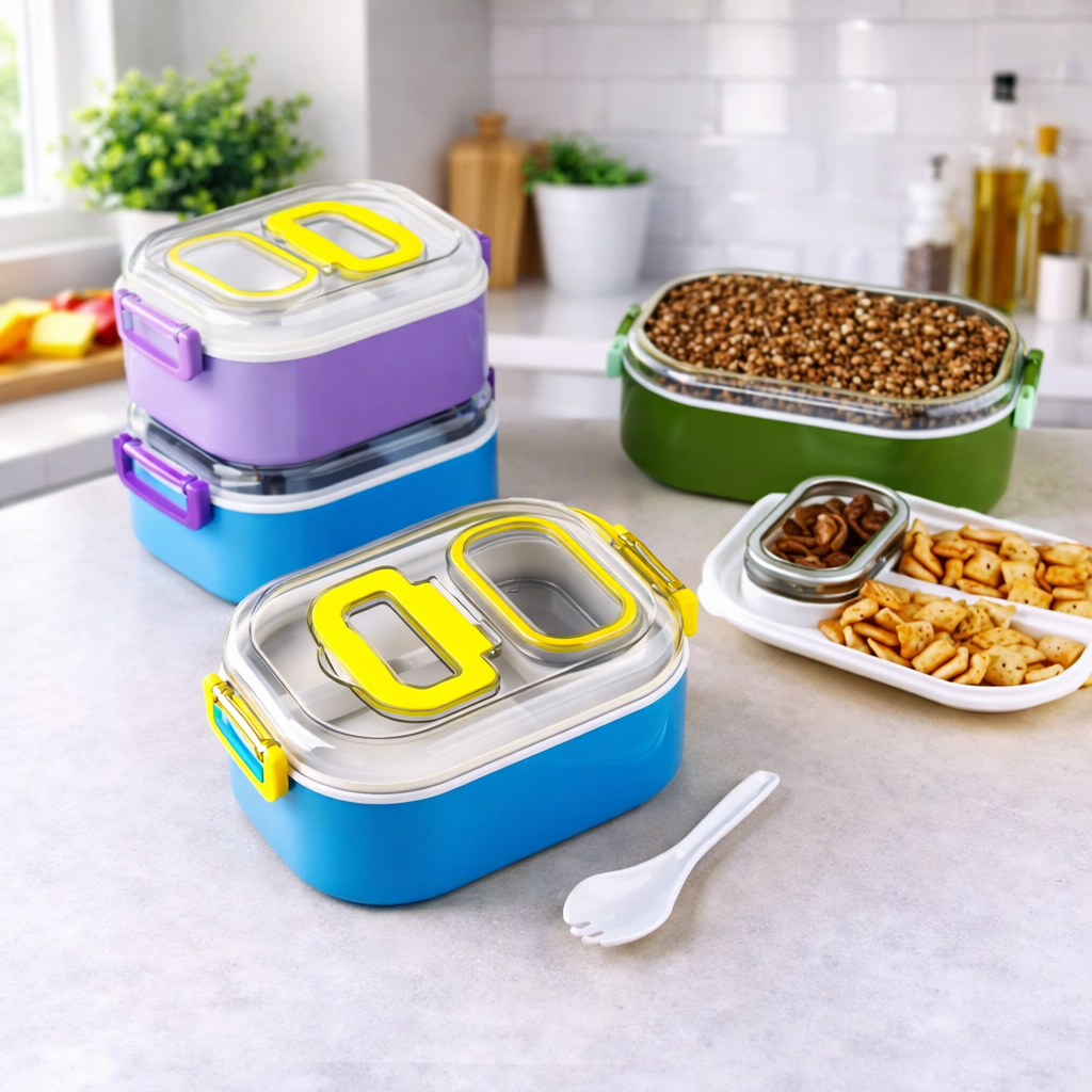 Grosyhub Yummy Lunch Box: Deep-Dish Insulated Bento with Airtight Snap-Lock Lid