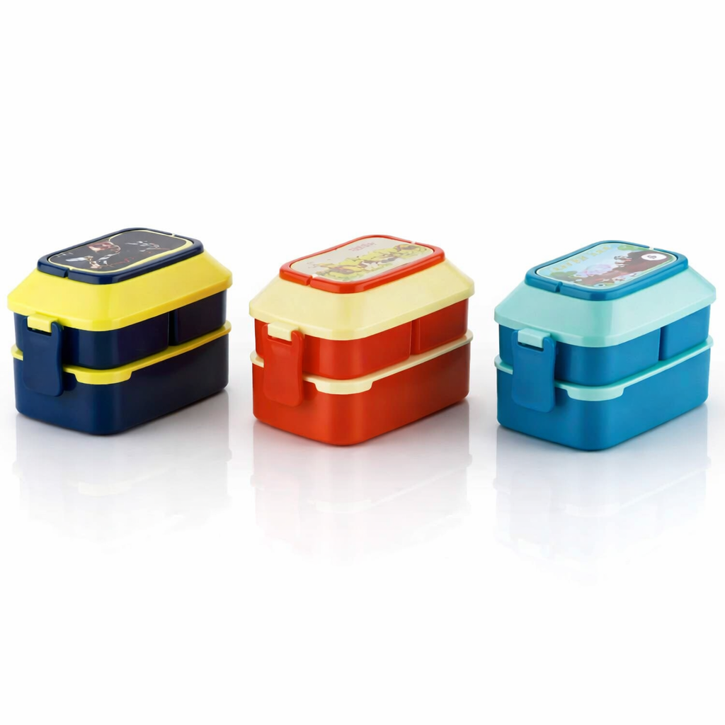 Grosyhub Sticker Double Layer: Fun & Functional 2-Tier Kids' Bento Lunch Box