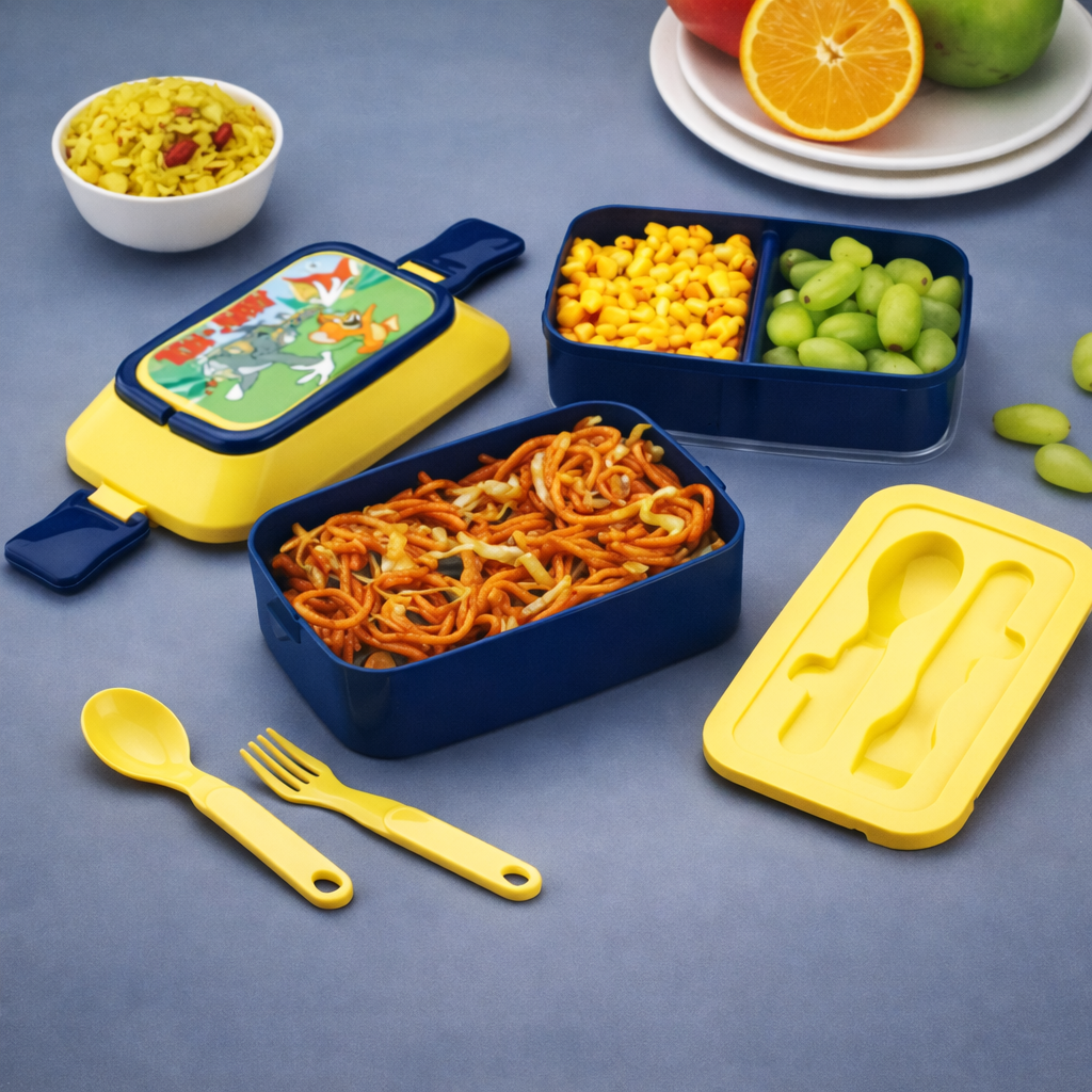 Grosyhub Sticker Double Layer: Fun & Functional 2-Tier Kids' Bento Lunch Box