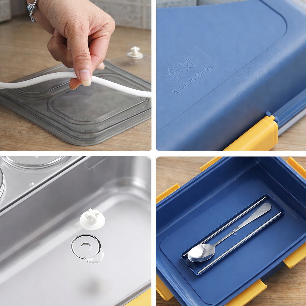 Multi Compartment Stainless Steel Airtight Lunch Box With Lid And Spoon