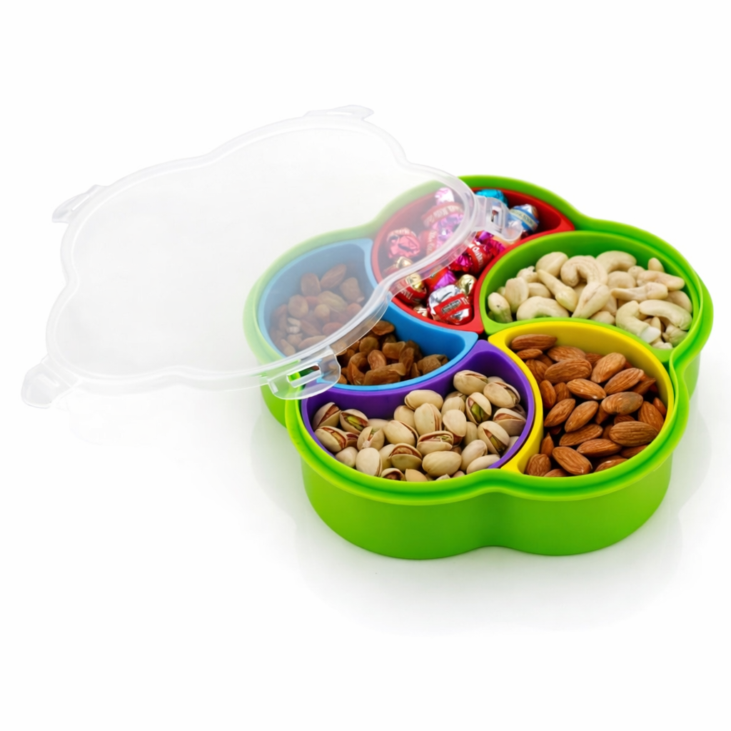 Grosyhub Flower Bloom Dry Fruit Box – 6-Section Airtight Server