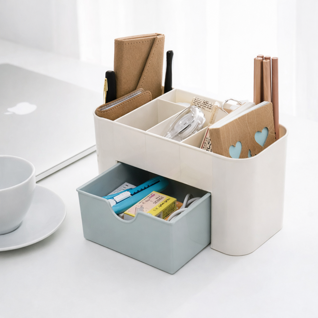 Grosyhub Desktop Beauty Box – Elegant 7-Section Vanity Organizer