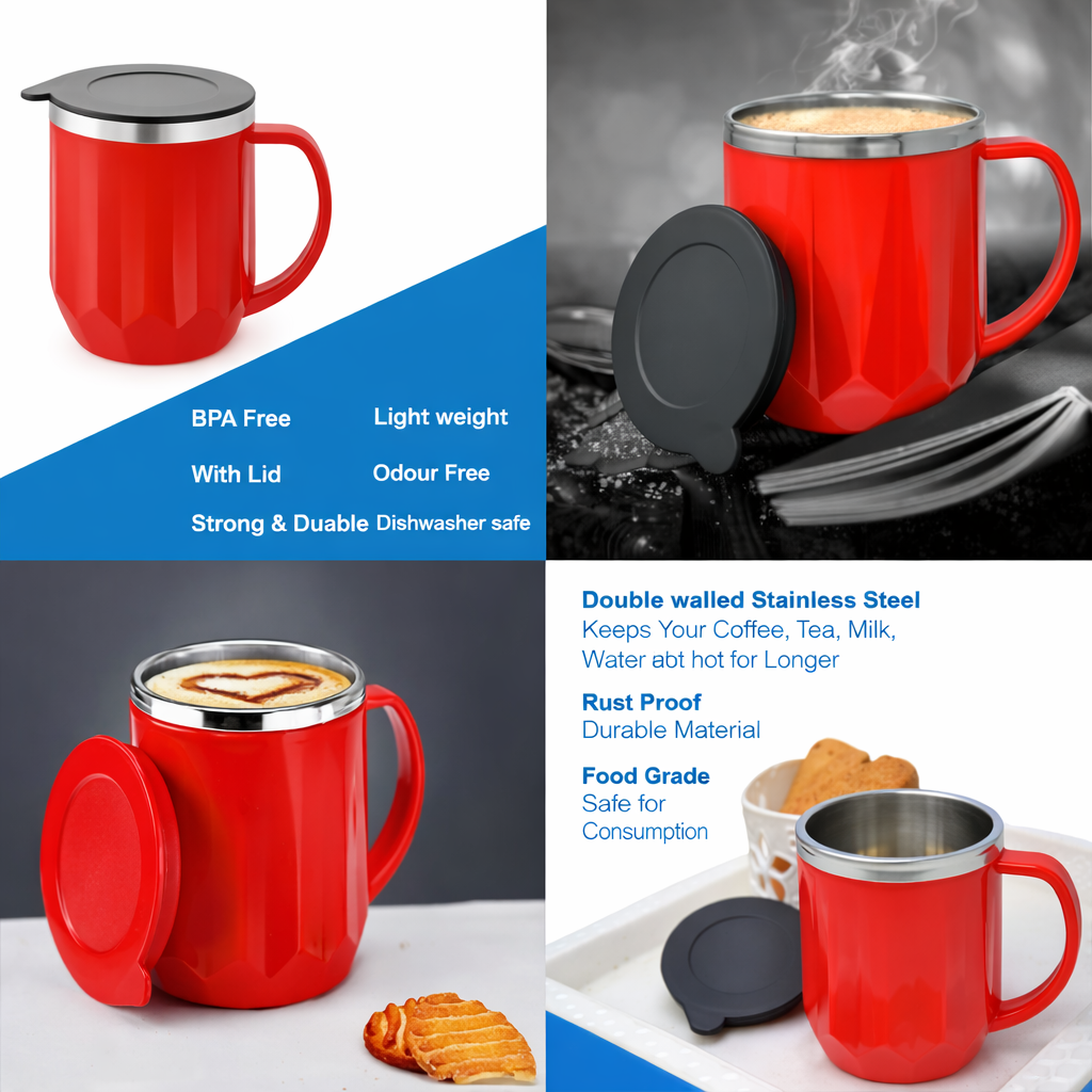 Grosyhub Insulated Coffee Mug – Stainless Steel Interior with Airtight Lid