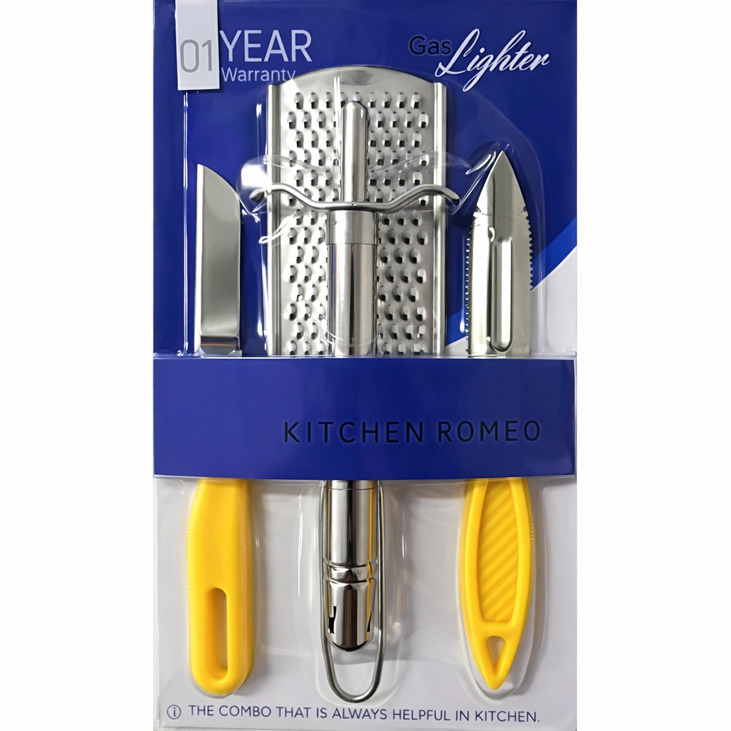 Grosyhub 4-in-1 Master Kitchen Combo: Gas Lighter with Grater, Knife, & Peeler