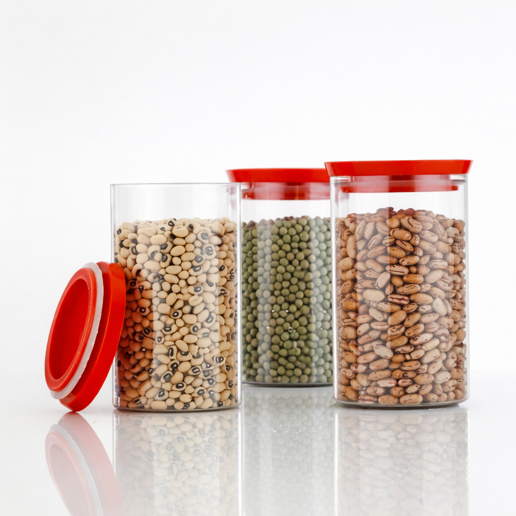 Grosyhub Excellent Airtight Kitchen Canister – Clear Multi-Grain Storage Jar 2 Set 900ml