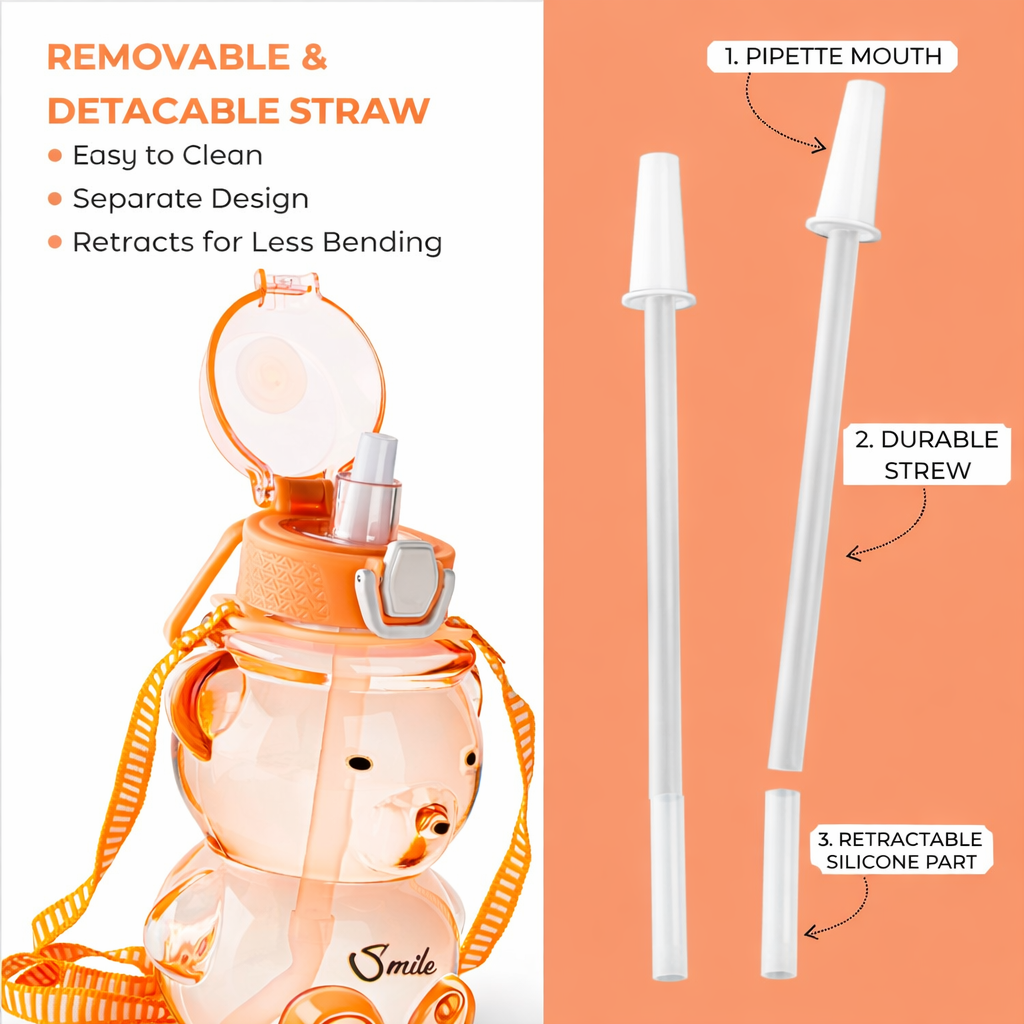 Grosyhub Orange Teddy Bear Kids' Water Bottle