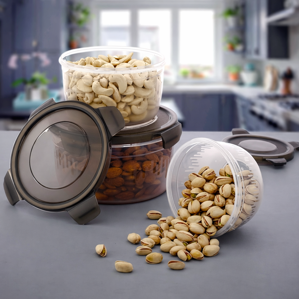 Grosyhub Pro-Seal 3-Piece Airtight Container Set (600ml, 1200ml, 1800ml)