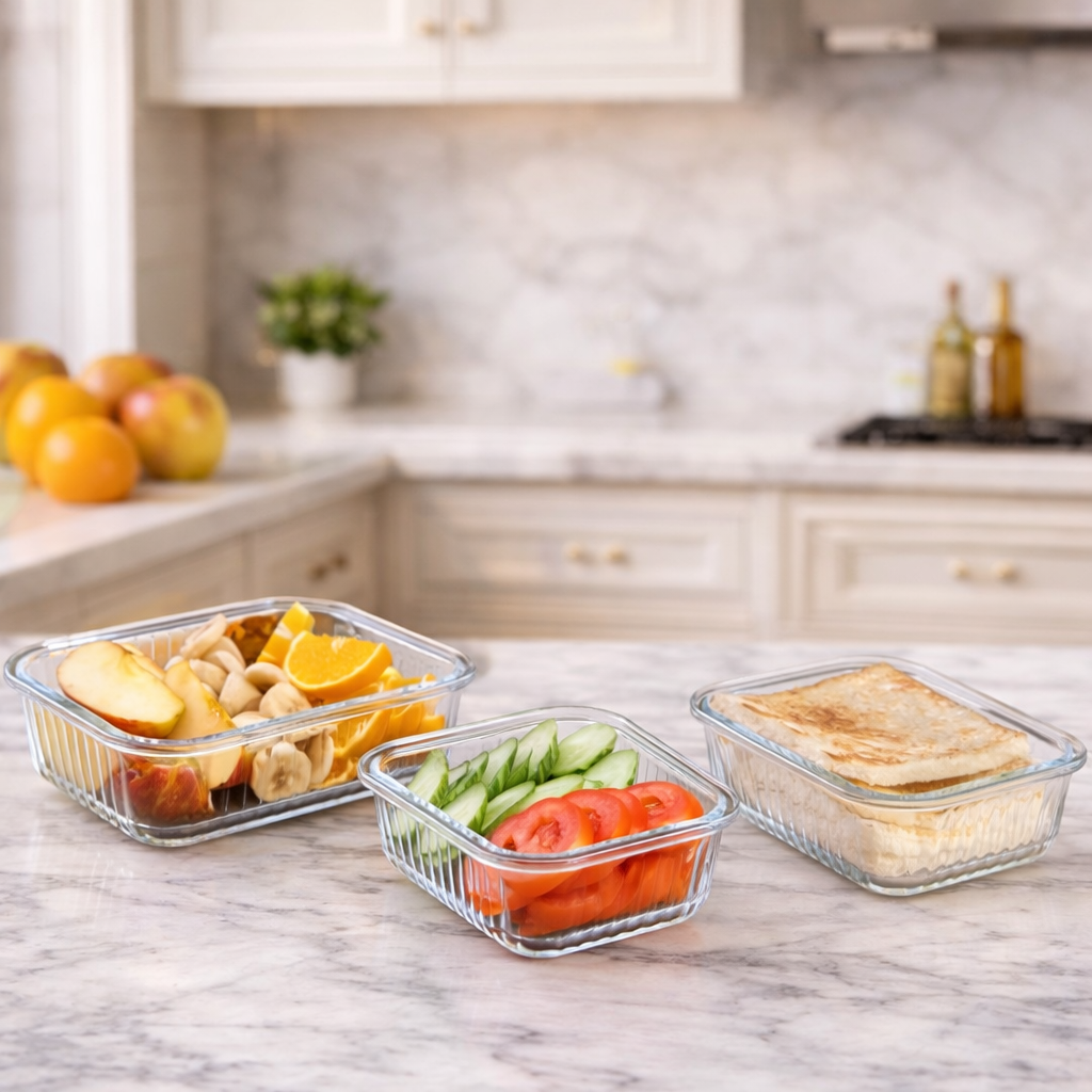 Grosyhub Elite 3-Piece Ribbed Plastic Container Set