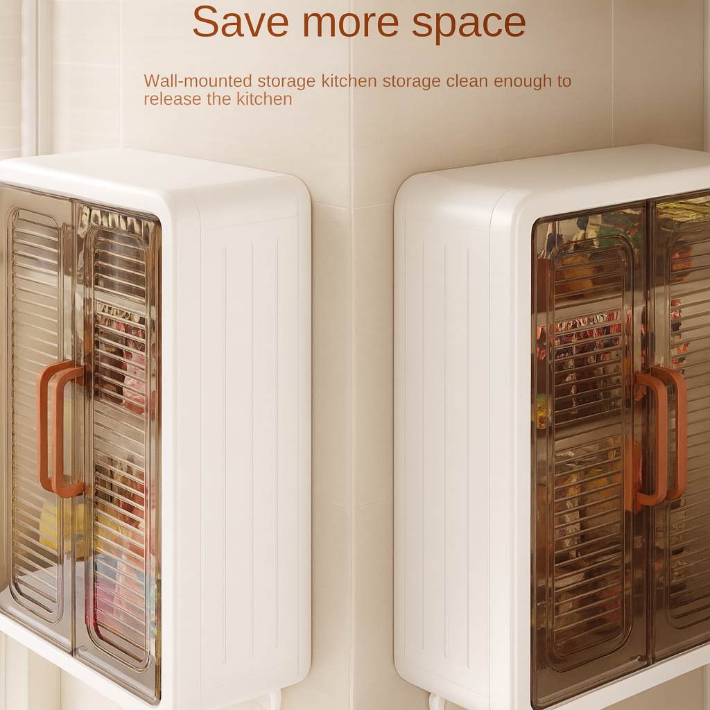 Grosyhub Classy White Double Door Wall Mounted Transparent Storage Box with Hooks