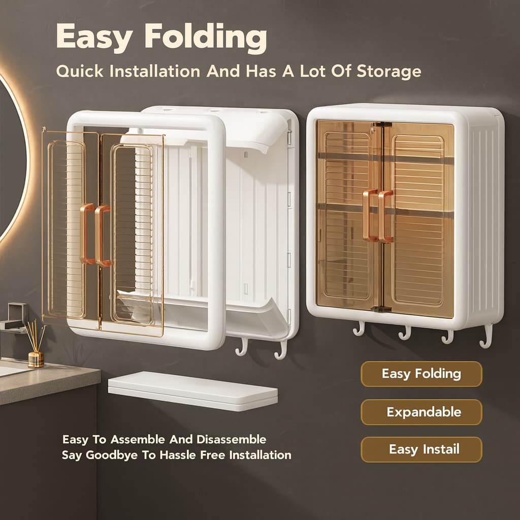 Grosyhub Classy White Double Door Wall Mounted Transparent Storage Box with Hooks