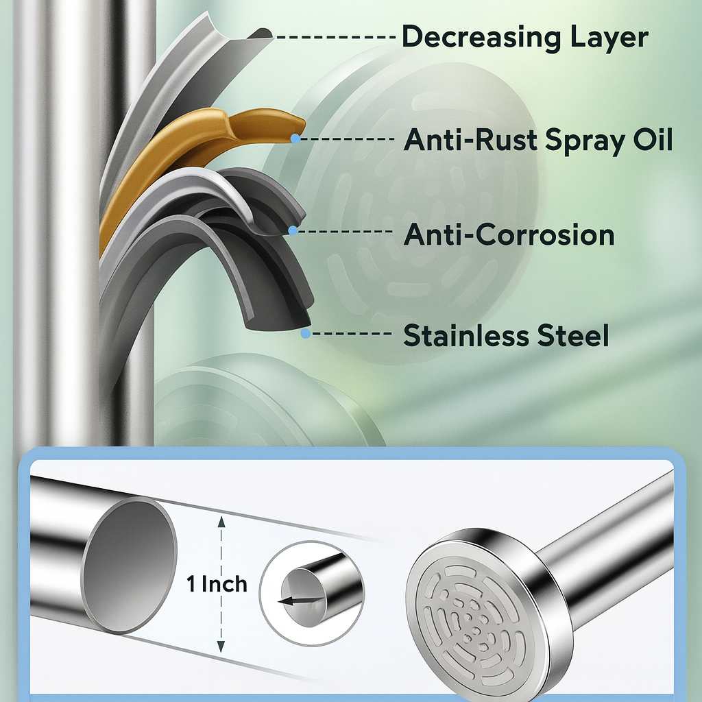 Grosyhub Adjustable Shower Curtain Tension Rod 85CM| Non-Drilling| Anti-Skid|Multi-Purpose| Spring Pull Rod - (Stainless Steel)