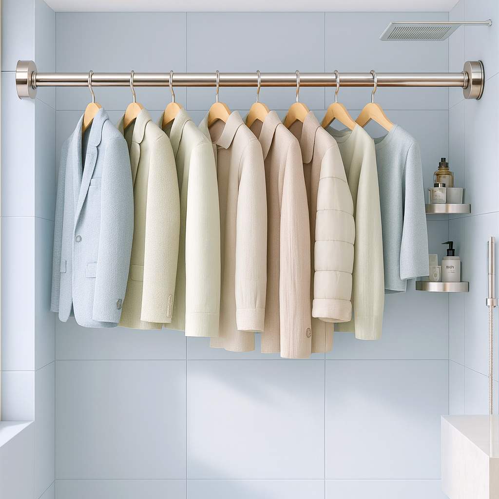 Grosyhub Adjustable Shower Curtain Tension Rod 85CM| Non-Drilling| Anti-Skid|Multi-Purpose| Spring Pull Rod - (Stainless Steel)