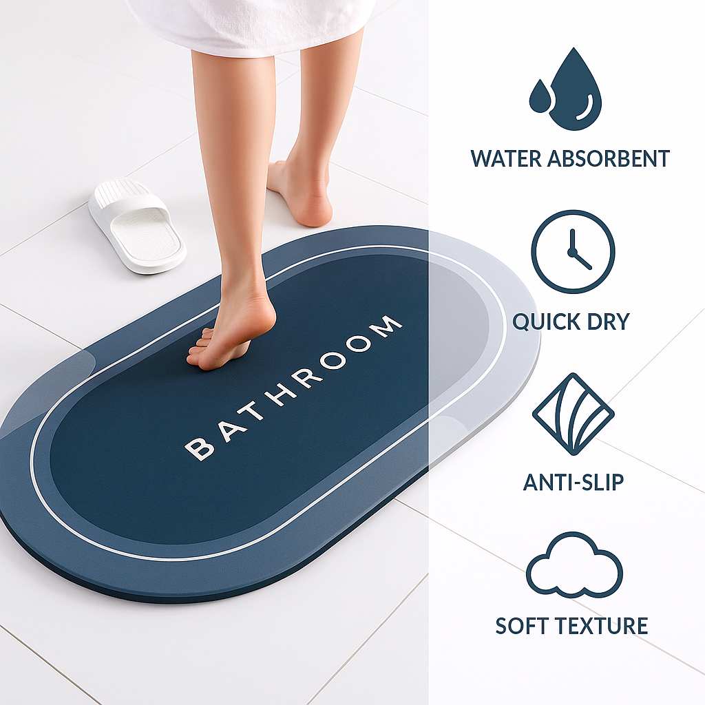 Grosyhub Non-Slip 3.5mm Water Soaking Blue Door Mat With Rubber Backing