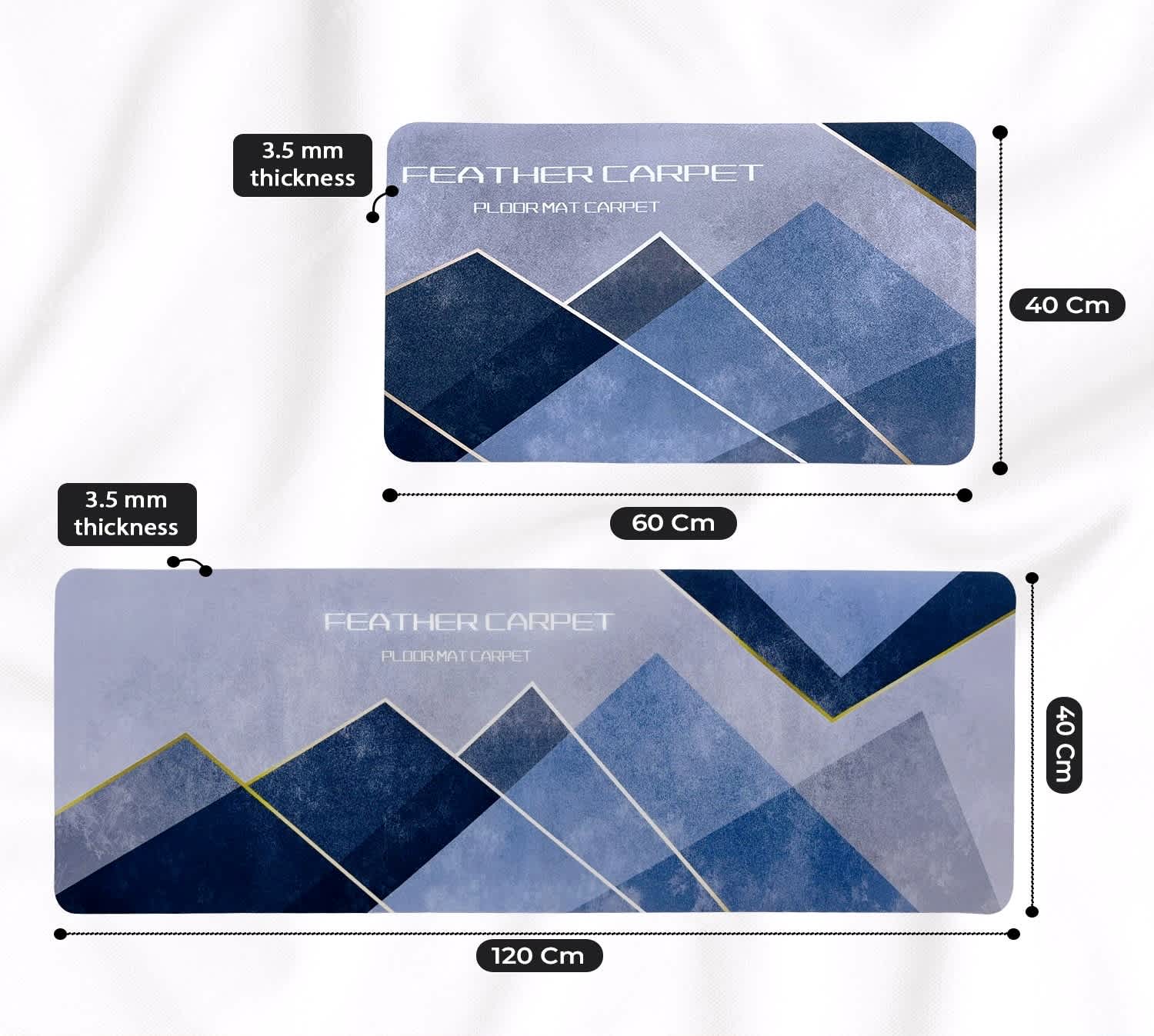 Grosyhub Feather Print Non-Slip Kitchen Rug Combo Water Absorbent With Rubber Backing, 120x40cm + 60x40cm