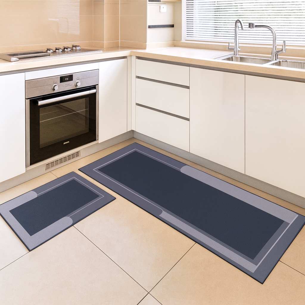 Grosyhub Grey Non-Slip Kitchen Rug Combo Water Absorbent with Rubber Backing, 120x40cm + 60x40cm