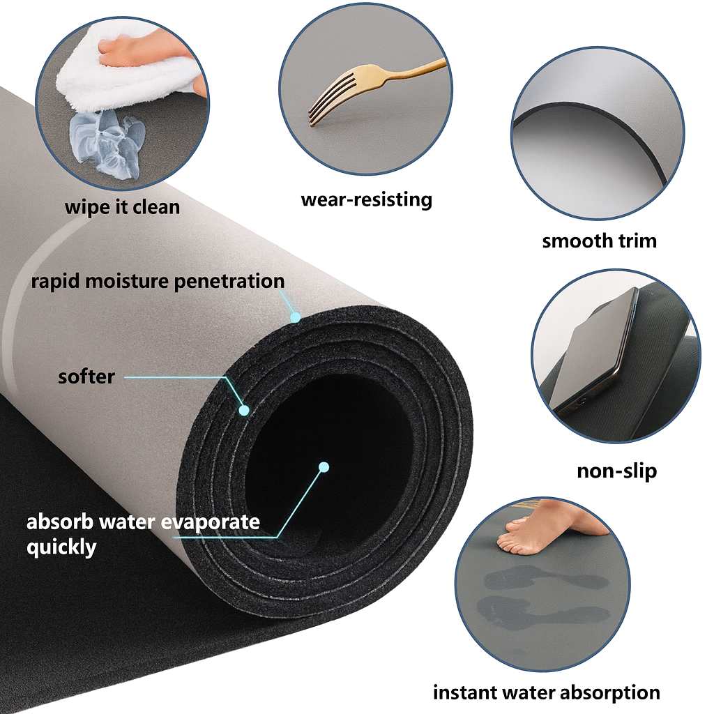 Grosyhub Grey Non-Slip Kitchen Rug Combo Water Absorbent with Rubber Backing, 120x40cm + 60x40cm