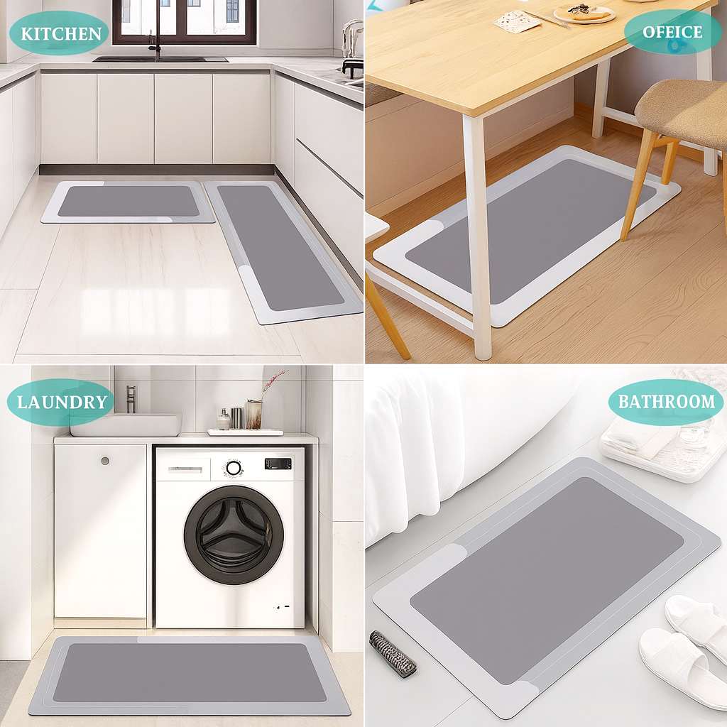 Grosyhub Grey Non-Slip Kitchen Rug Combo Water Absorbent with Rubber Backing, 120x40cm + 60x40cm