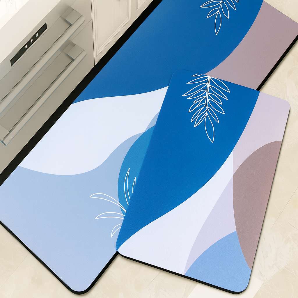 Grosyhub Leaf Print Non-Slip Kitchen Rug Combo, Water Absorbent with Rubber Backing, 120x40cm + 60x40cm