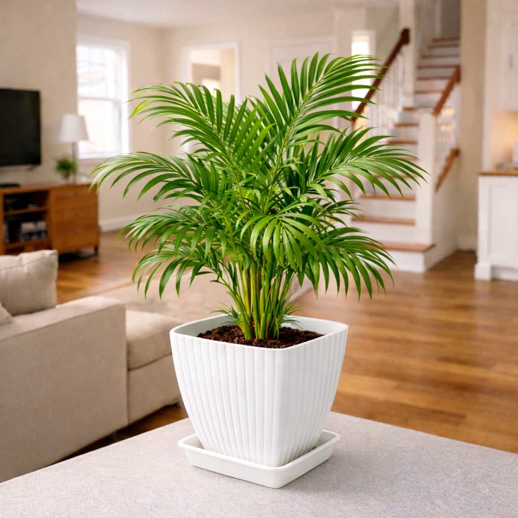 Grosyhub Modern Ribbed Square Planter Pots with Drainage Tray (5 Pcs Set)