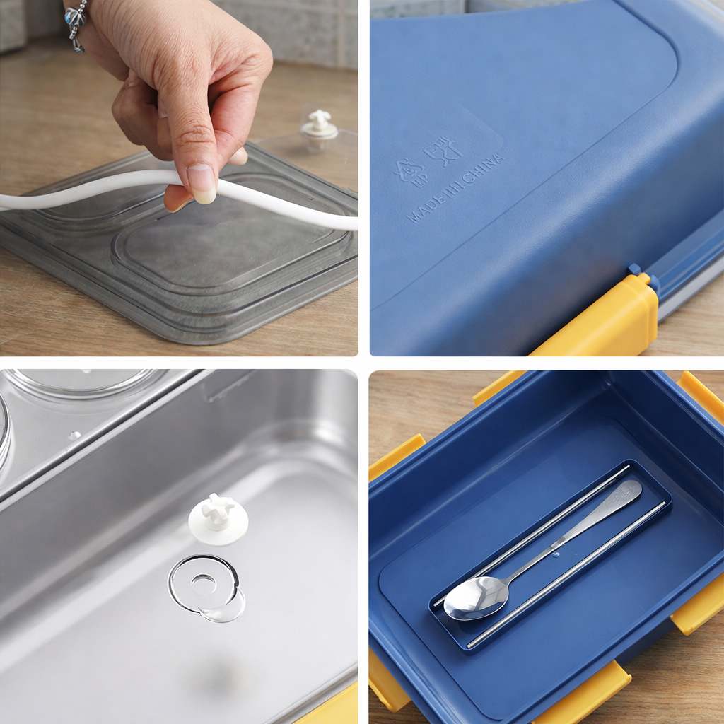 Multi Compartment Stainless Steel Airtight Lunch Box with Lid and Spoon