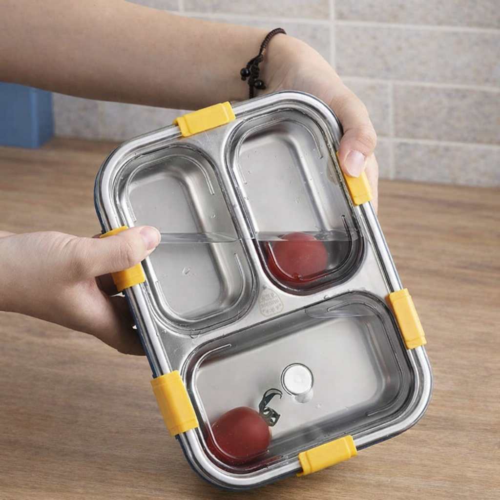 Multi Compartment Stainless Steel Airtight Lunch Box with Lid and Spoon