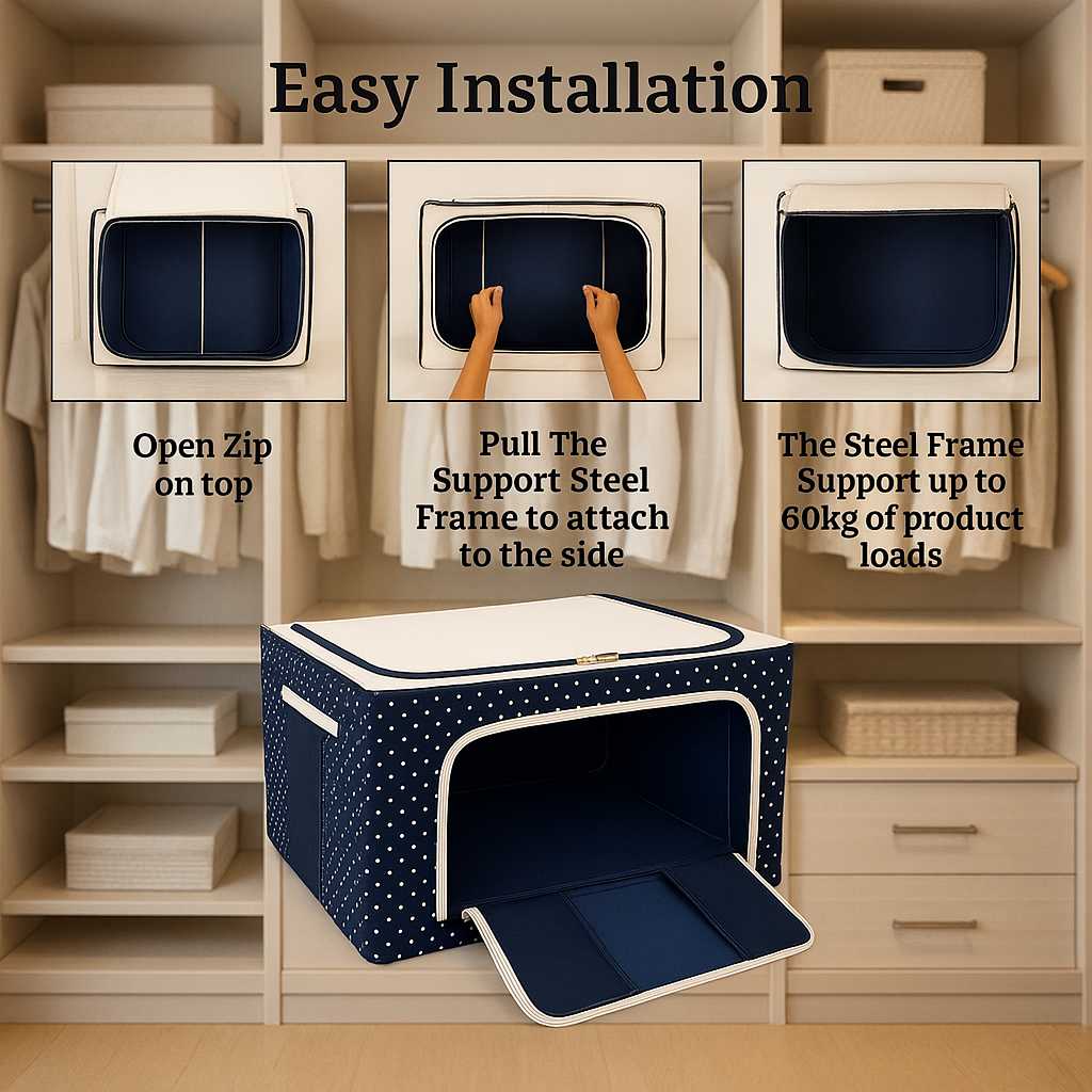 Grosyhub Double-Sided Zipper Living Box - Fabric Storage Boxes for Clothes, Saree Cover Bags - 24 Litre, Pack of 1, Polka Dot