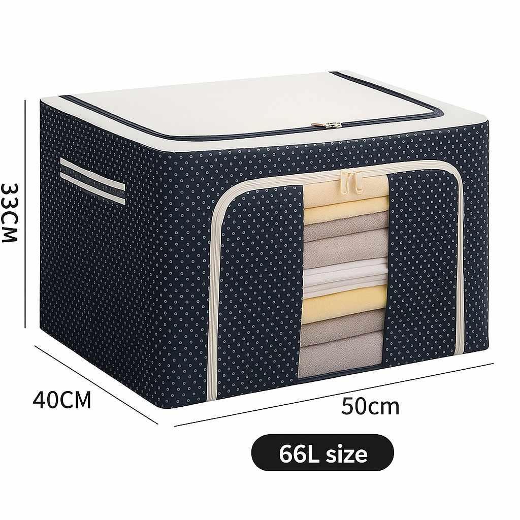 Grosyhub Double-Sided Zipper Living Box - Fabric Storage Boxes For Clothes, Saree Cover Bags - 66 Litre, Pack Of 1, Polka Dot
