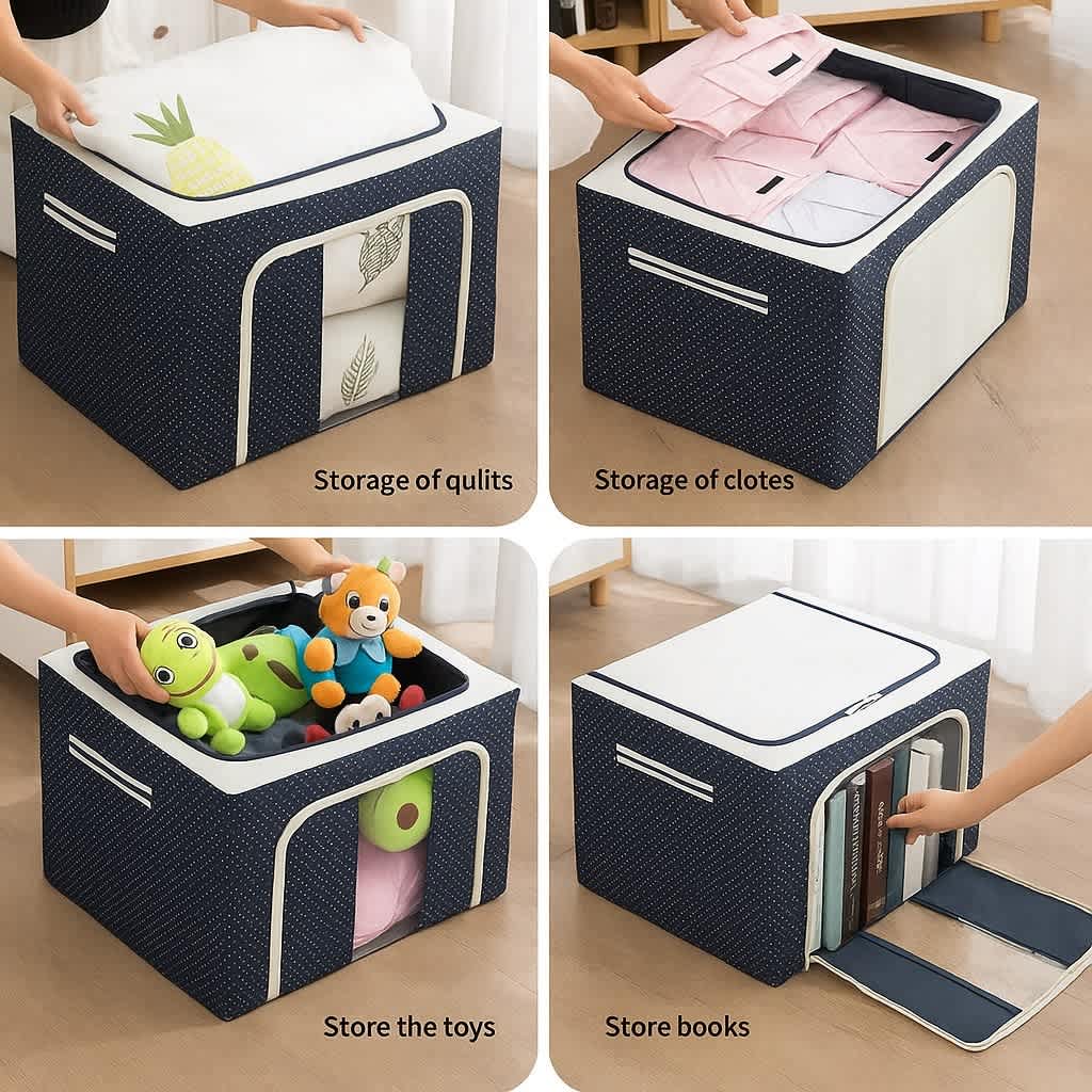 Grosyhub Double-Sided Zipper Living Box - Fabric Storage Boxes For Clothes, Saree Cover Bags - 66 Litre, Pack Of 1, Polka Dot