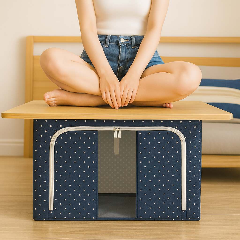 Grosyhub Double-Sided Zipper Living Box - Fabric Storage Boxes For Clothes, Saree Cover Bags - 66 Litre, Pack Of 1, Polka Dot