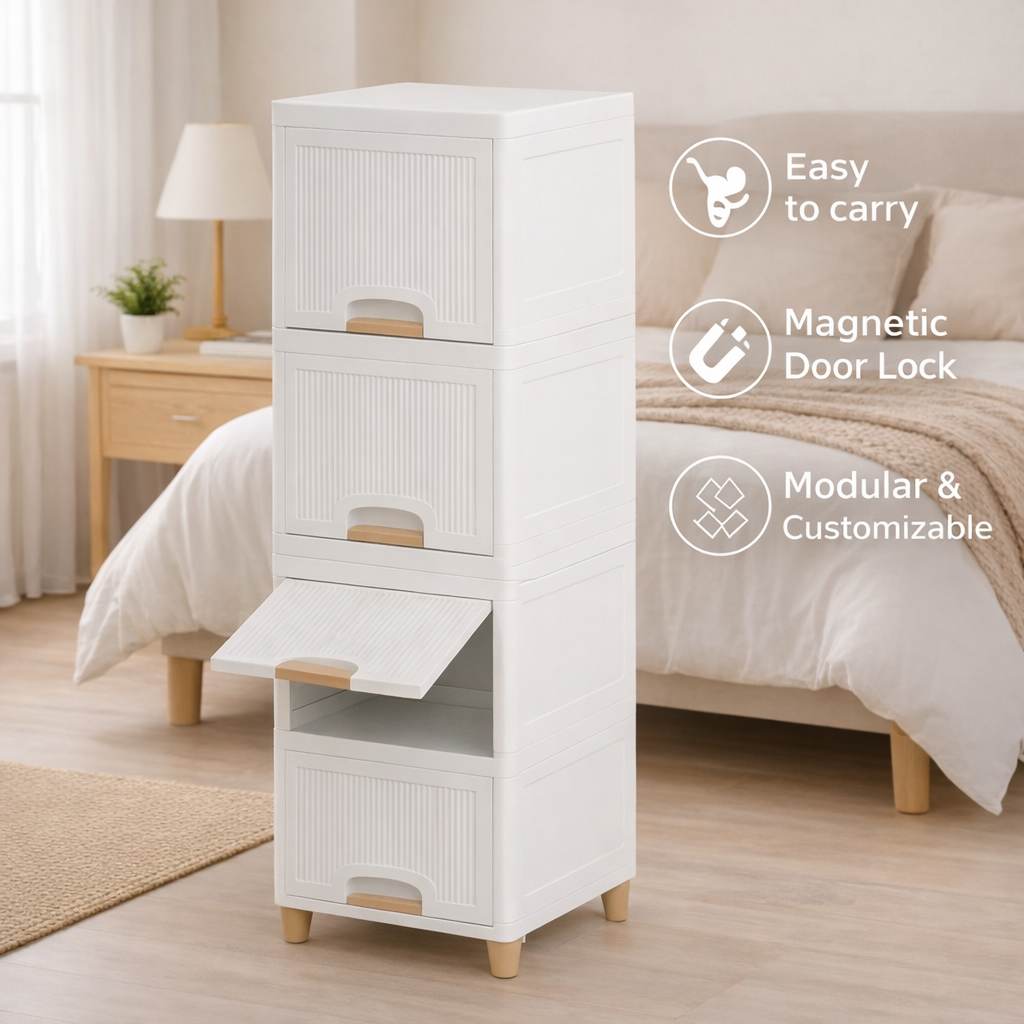 Grosyhub Multi Layer Design Flip Top Modular Storage Cabinet (4 Layer)