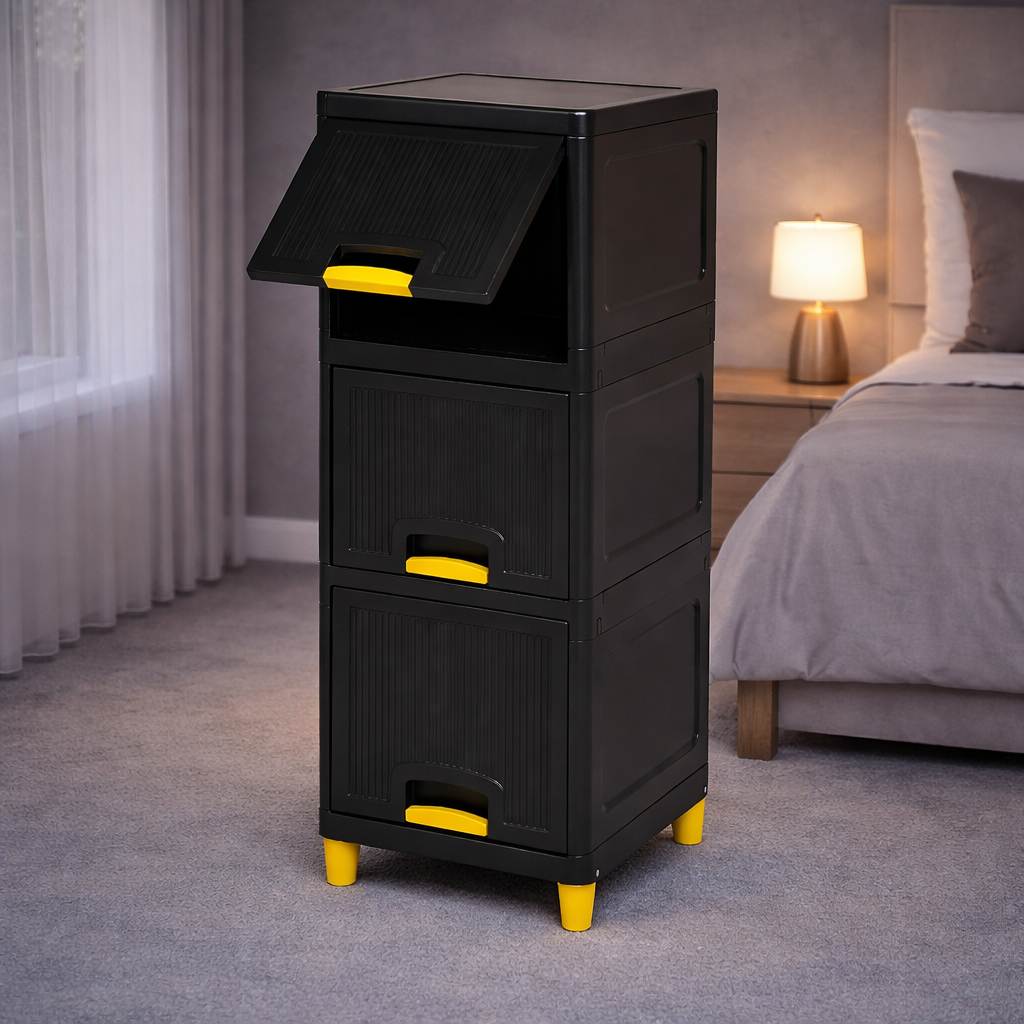 Grosyhub Multi Layer Design Flip Top Modular Storage Cabinet Black (3 Layer)