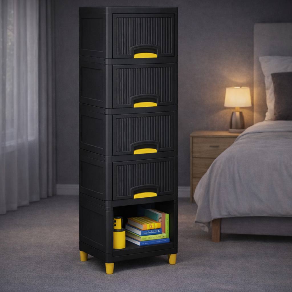 Grosyhub Multi Layer Design Flip Top Modular Storage Cabinet Black (5 Layer)