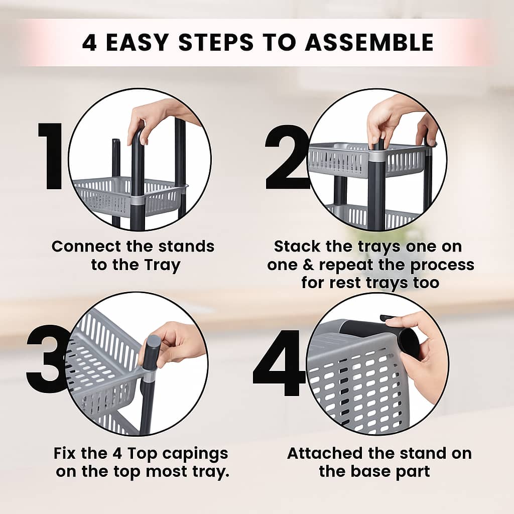 Grosyhub 3 Layer Foldable Storage Cart for Home & Kitchen