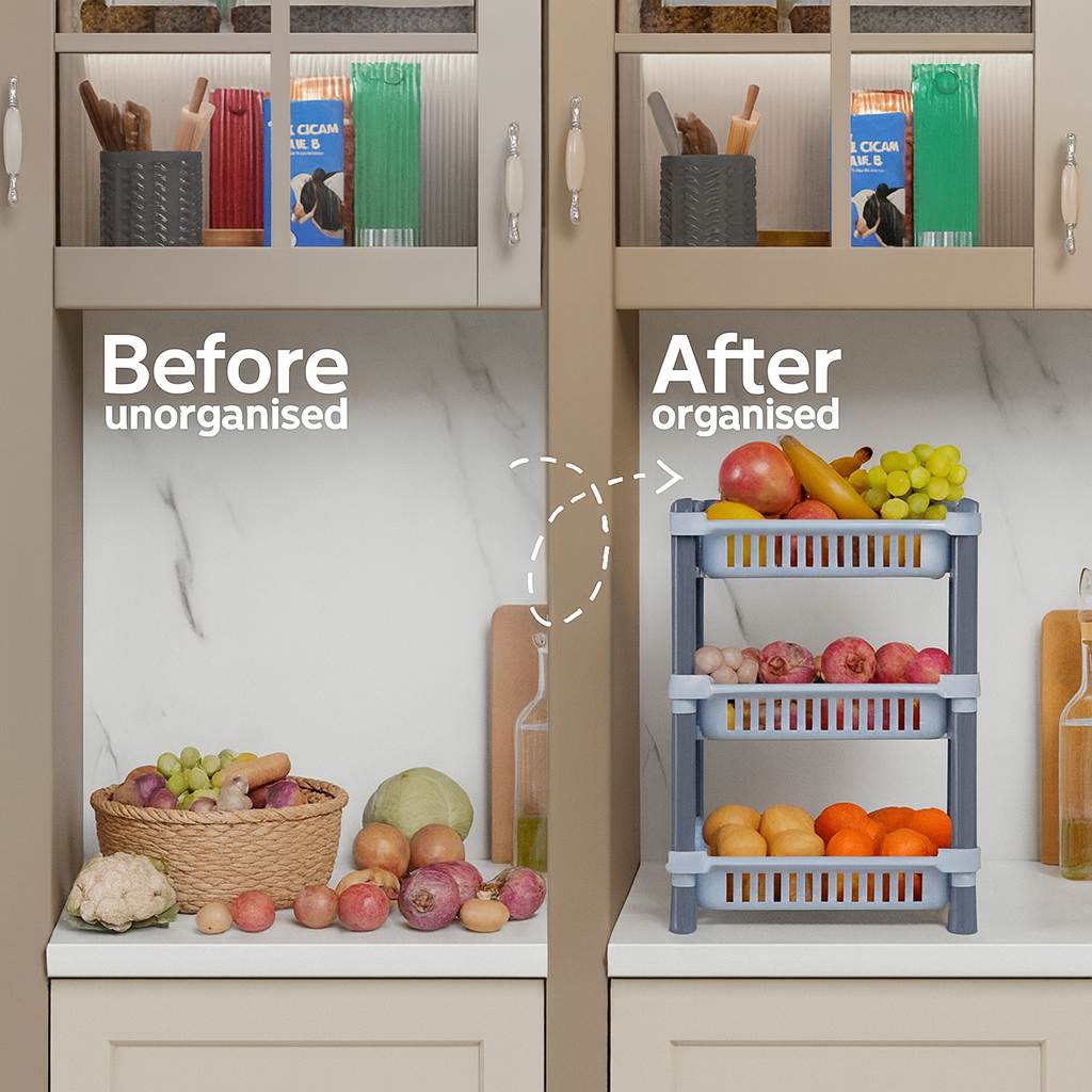 Grosyhub 3 Layer Foldable Storage Cart for Home & Kitchen