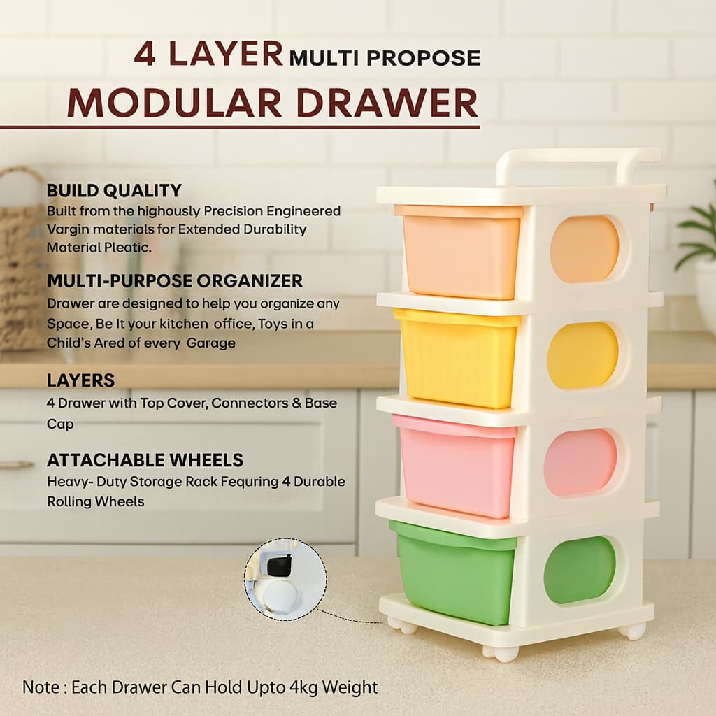 Grosyhub Multipurpose 4-Layer Smart Modular Drawer with Wheels