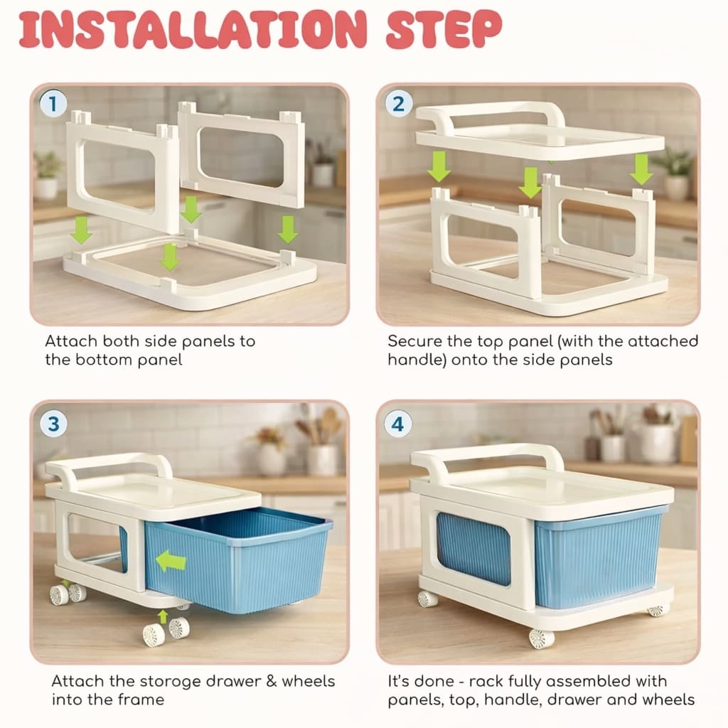 Grosyhub Multipurpose 4-Layer Smart Modular Drawer with Wheels