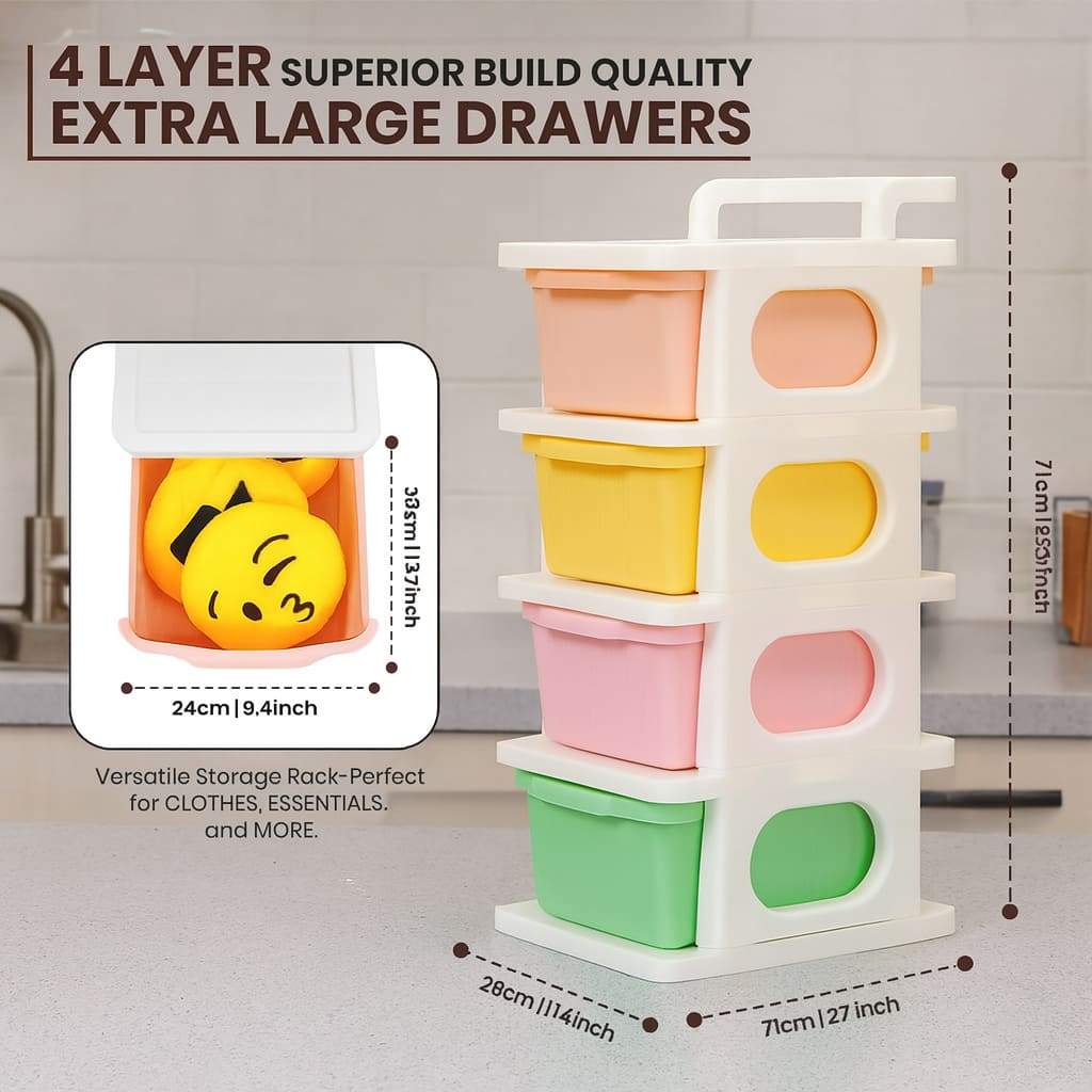 Grosyhub Multipurpose 4-Layer Smart Modular Drawer with Wheels