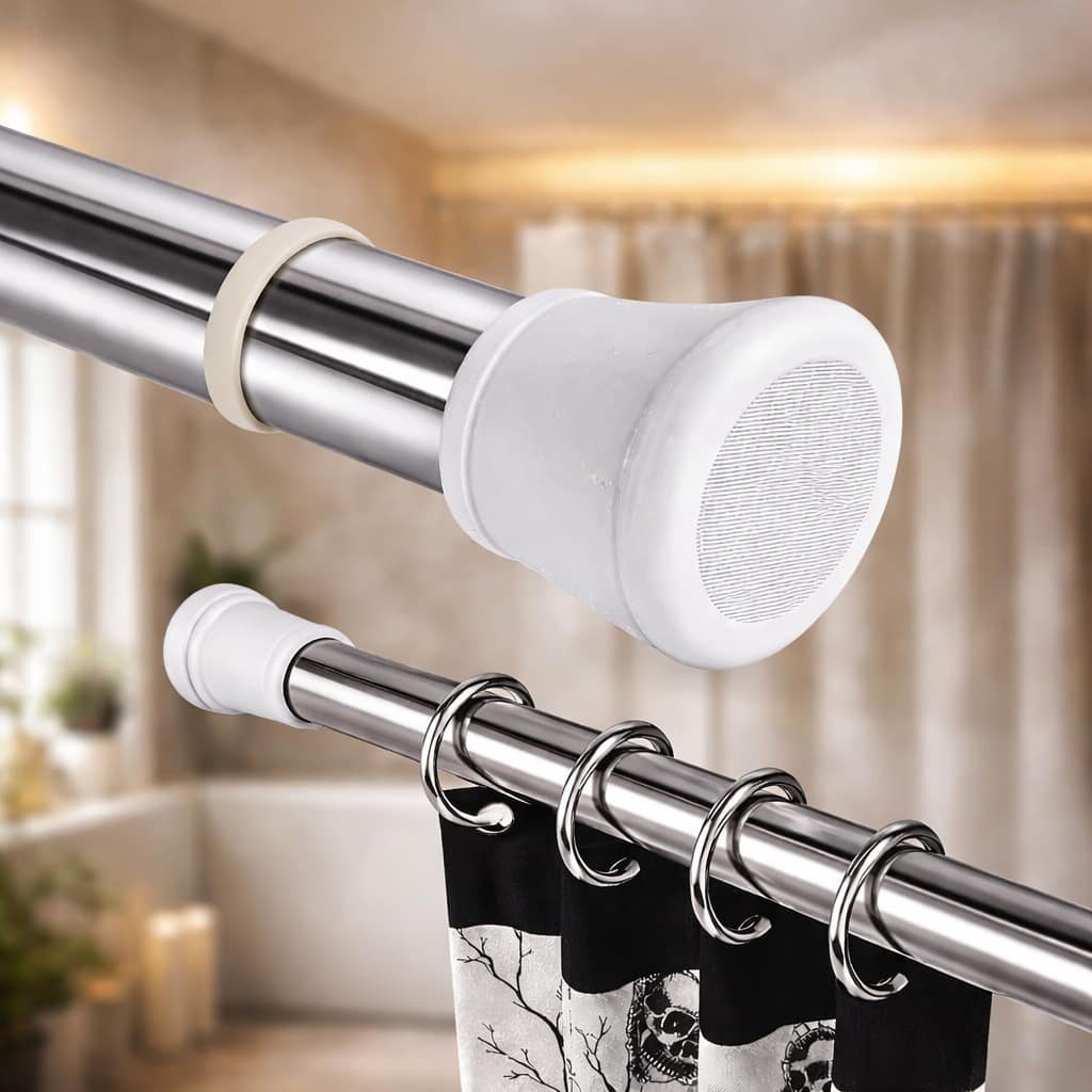Grosyhub Premium Stainless Steel 105CM Adjustable No-Drill Tension Rod with White Non-Slip Rubber End Caps