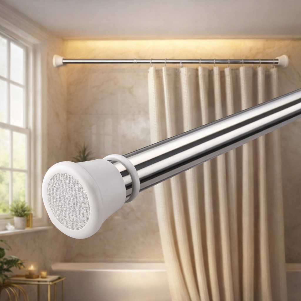 Grosyhub Premium Stainless Steel 125CM Adjustable No-Drill Tension Rod with White Non-Slip Rubber End Caps