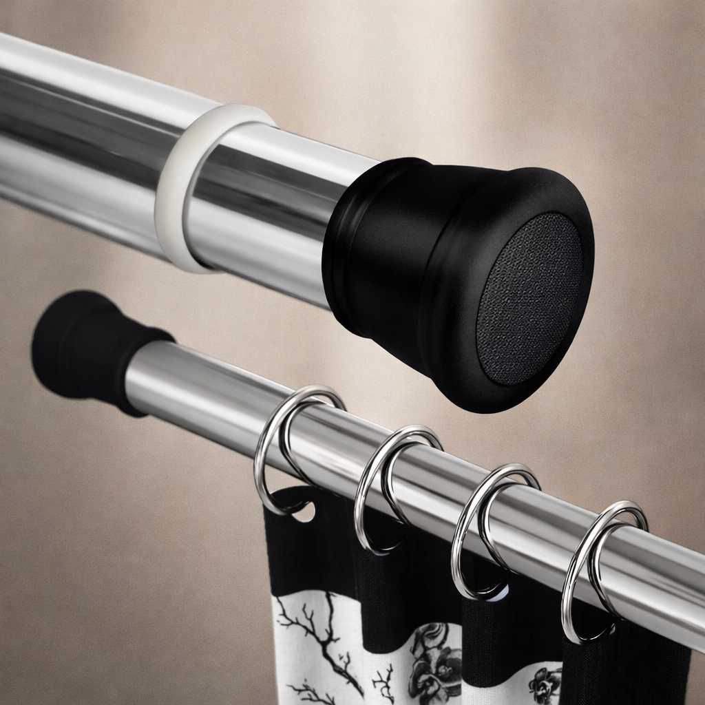 Grosyhub Premium Stainless Steel 125CM Adjustable No-Drill Tension Rod with Black Non-Slip Rubber End Caps
